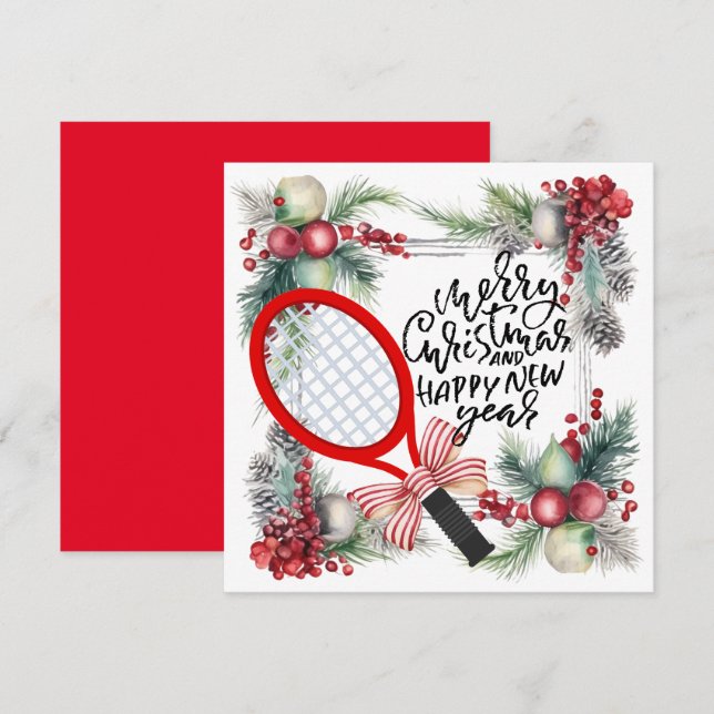 Tennis  racket  for Christmas and New Year Player Holiday Card (Front/Back)