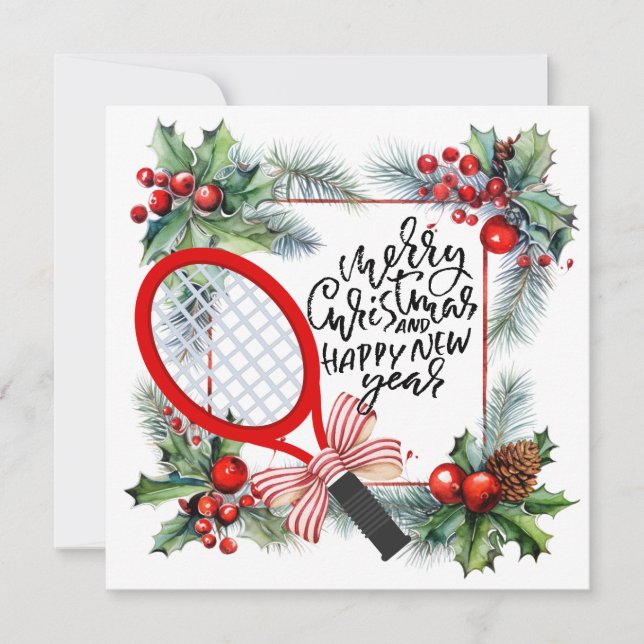 Tennis  racket  for Christmas and New Year Player Holiday Card (Front)