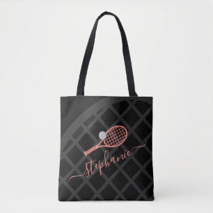 Tennis Racket Monogram Pink Black Sports Tote Bag