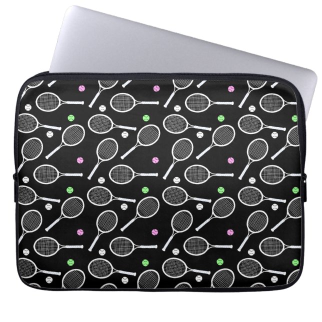 Tennis Racket Pattern Black Background    Laptop Sleeve (Front)