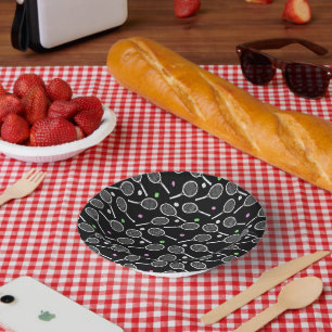 Tennis Racket Pattern Extravagant Black  Paper Plate