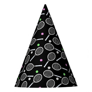 Tennis Racket Pattern Extravagant Black Party Hat