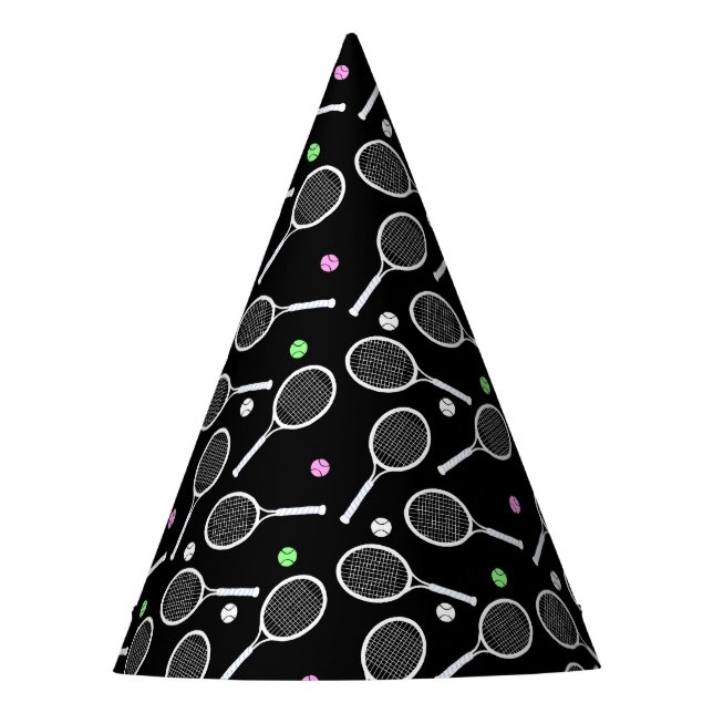 Tennis Racket Pattern Extravagant Black  Party Hat (Front)