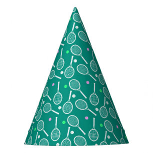Tennis Racket Pattern  Green   Party Hat