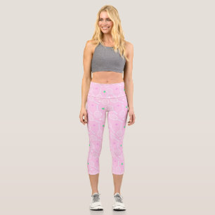 Tennis Racket Pattern Pastel Pink  Capri Leggings