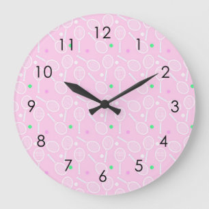 Tennis Racket Pattern Pastel Pink Large Clock