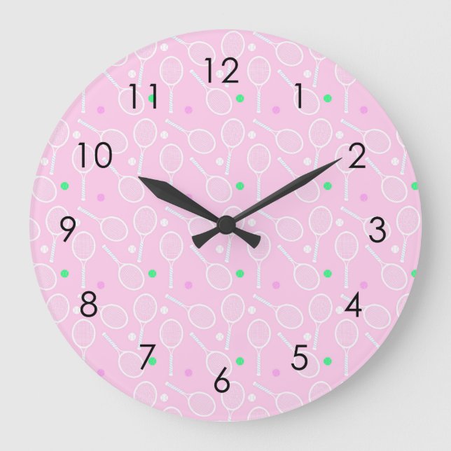 Tennis Racket Pattern Pastel Pink    Large Clock (Front)