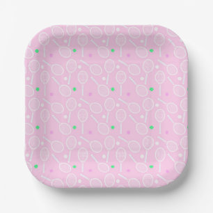 Tennis Racket Pattern Pastel Pink  Paper Plate