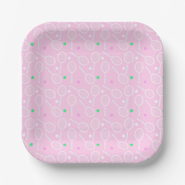 Tennis Racket Pattern Pastel Pink  Paper Plate (Front)