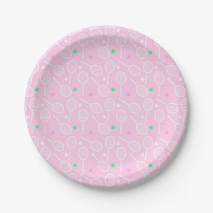 Tennis Racket Pattern Pastel Pink   Paper Plate