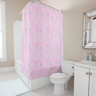 Tennis Racket Pattern Pastel Pink   Shower Curtain