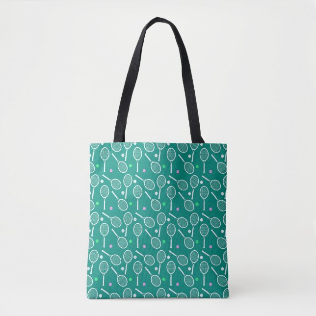 Tennis Racket Pattern Retro Emerald Green Tote Bag (Front)