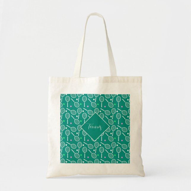 Tennis Racket Pattern Retro Green Tote Bag (Front)