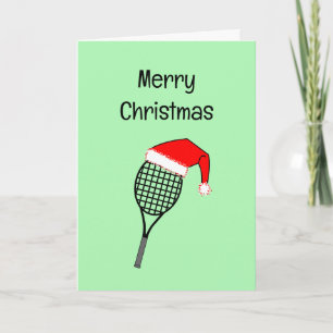 Tennis Racket Santa Hat Holiday Card