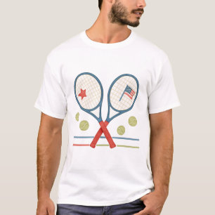 Tennis racket with American Flag T-Shirt
