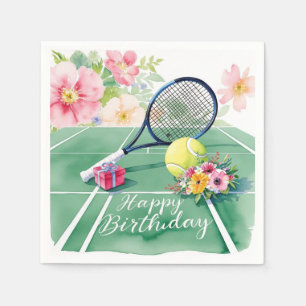 Tennis racket with ball and flowers birthday Party Napkin