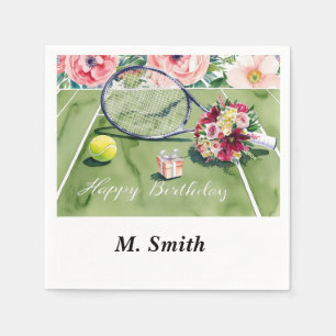Tennis racket with ball and flowers birthday Party Napkin