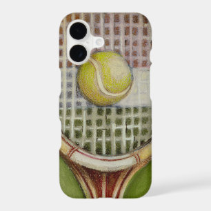 Tennis Racket with Ball Laying on Court