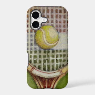 Tennis Racket with Ball Laying on Court