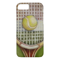 Tennis Racket with Ball Laying on Court