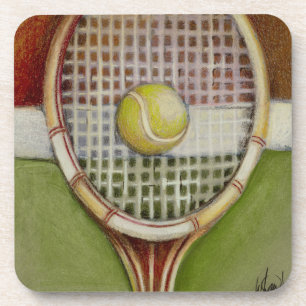Tennis Racket with Ball Laying on Court Coaster