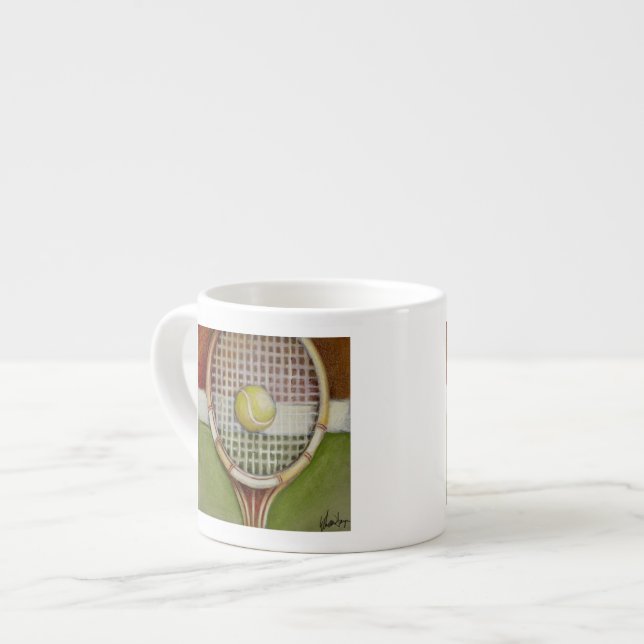 Tennis Racket with Ball Laying on Court Espresso Cup (Front Left)