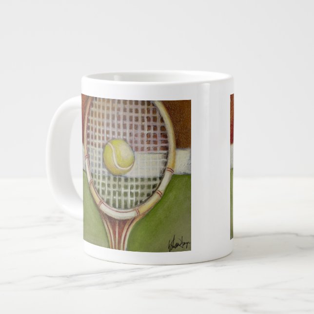 Tennis Racket with Ball Laying on Court Large Coffee Mug (Front Left)