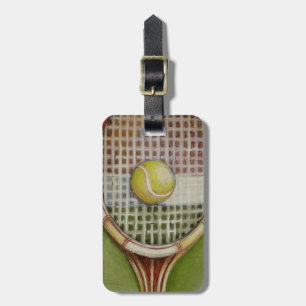 Tennis Racket with Ball Laying on Court Luggage Tag