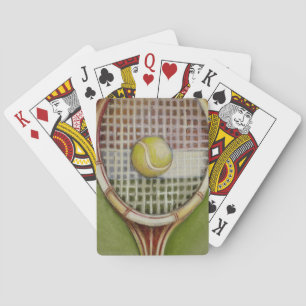 Tennis Racket with Ball Laying on Court Playing Cards