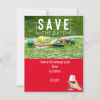 Tennis racket with Christmas Save the Date Party