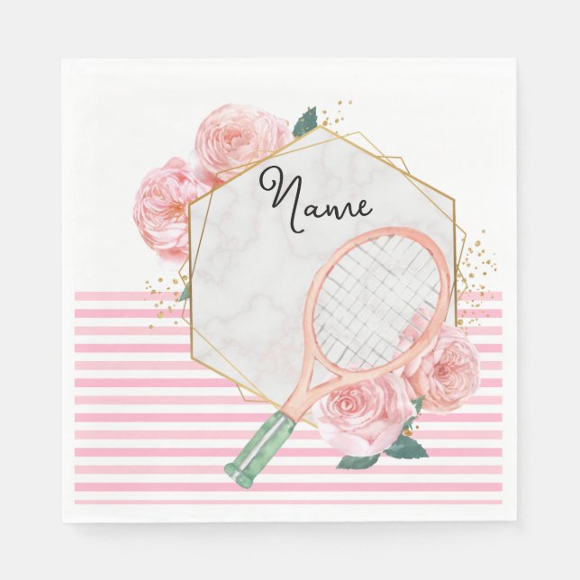 Tennis Racket with flower for Woman Player Napkin (Front)