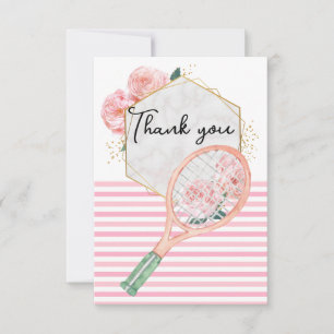Tennis Racket with flower for Woman Player Thank You Card