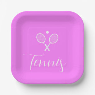 Tennis Rackets and Ball Deep Pink Paper Plate