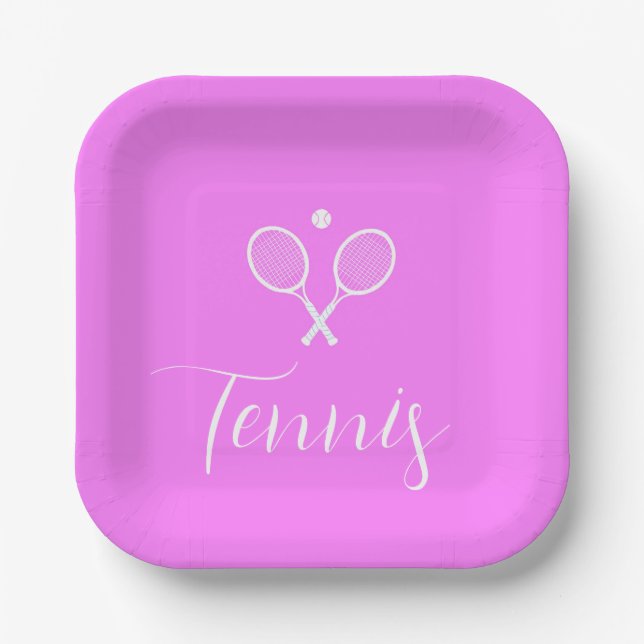Tennis Rackets and Ball Deep Pink  Paper Plate (Front)