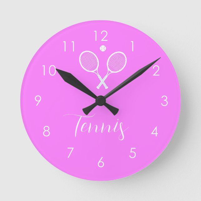 Tennis Rackets and Ball Deep Pink   Round Clock (Front)