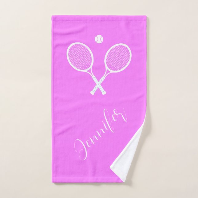 Tennis Rackets and Ball Personalised Pink   Hand Towel (Hand Towel)