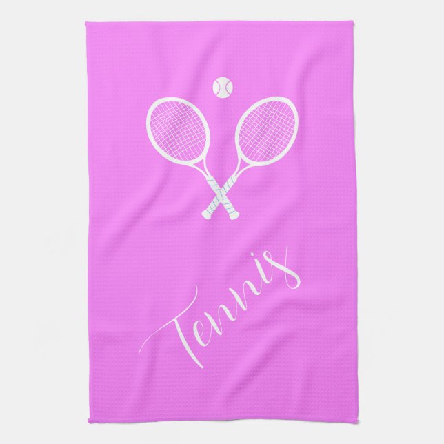 Tennis Rackets and Ball Pink Tea Towel (Vertical)