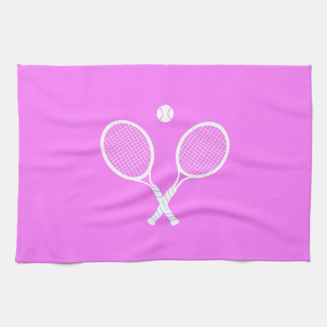 Tennis Rackets and Ball Pink Wellness Tea Towel (Horizontal)