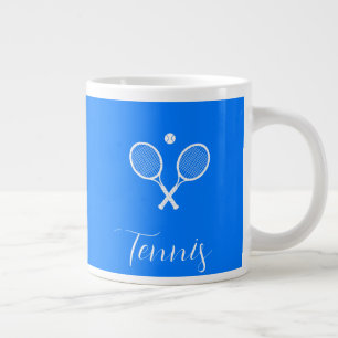Tennis Rackets and Ball Ultramarine Blue Large Coffee Mug
