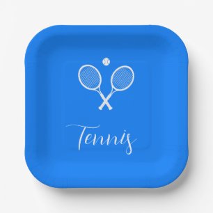Tennis Rackets and Ball Ultramarine Blue Paper Plate