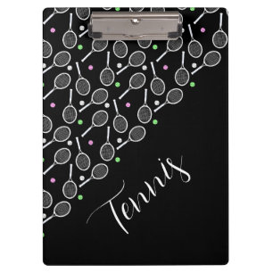 Tennis Rackets and Balls Black Clipboard