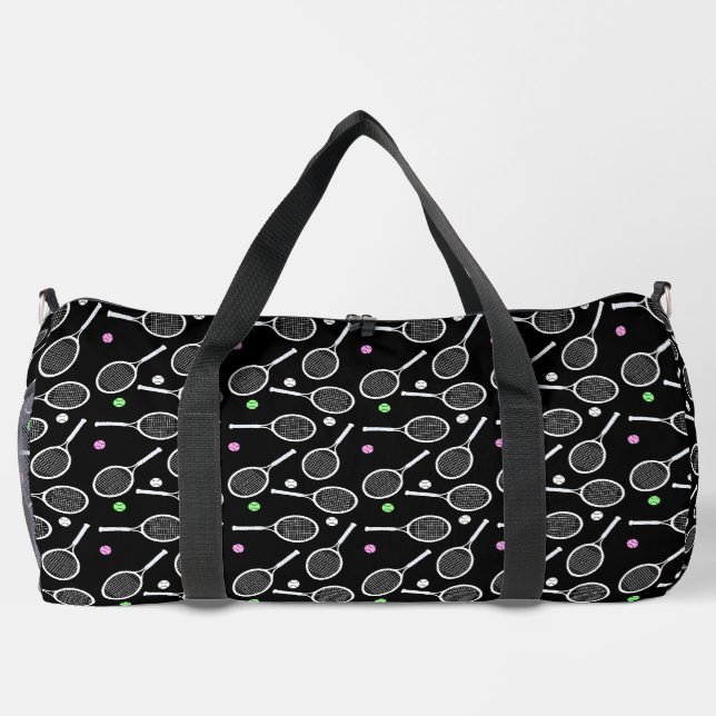 Tennis Rackets and Balls Black   Duffle Bag (Back)