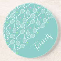 Tennis Rackets and Balls Dusty Green Coaster