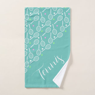 Tennis Rackets and Balls Dusty Green Hand Towel
