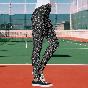 Tennis Rackets and Balls Grey Sport Themed Pattern Leggings