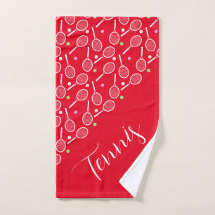 Tennis Rackets and Balls Red Bath Towel Set