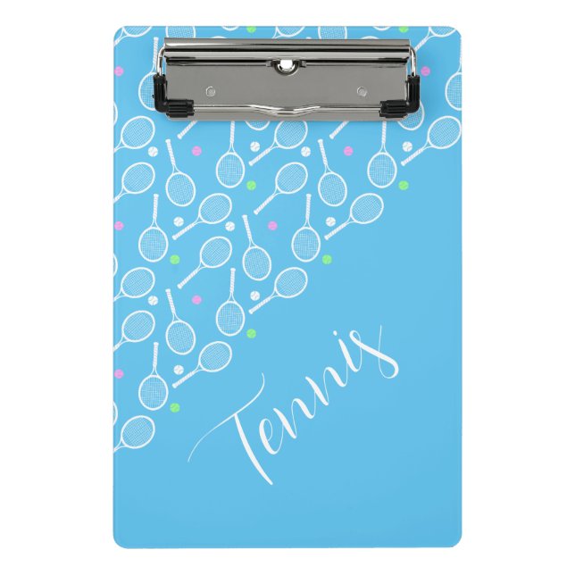 Tennis Rackets and Balls Sky Pale Blue Mini Clipboard (Front)