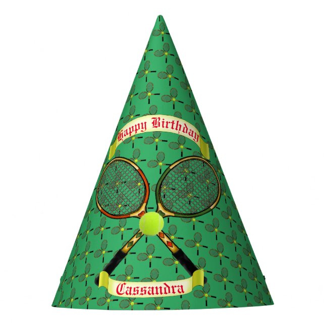 Tennis Rackets and Banners Paper Party Hats (Front)