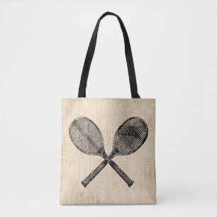 Tennis Rackets Antique Tennis Racquet Script Paper Tote Bag
