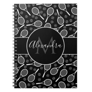 Tennis Rackets & Balls Pattern Monogram Name Cool  Notebook